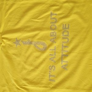 Joni Yellow Motivational V-neck shirt  Rhinestone letterings Short sleeve XL